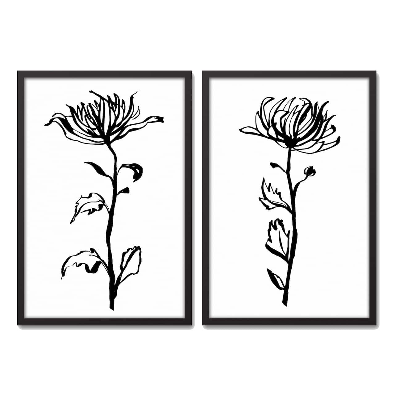 Tall Botanical 20" x 30" Black Framed Canvas - Set of 2